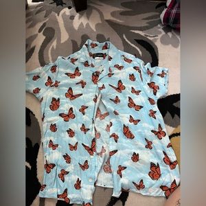 Blue butterfly button up